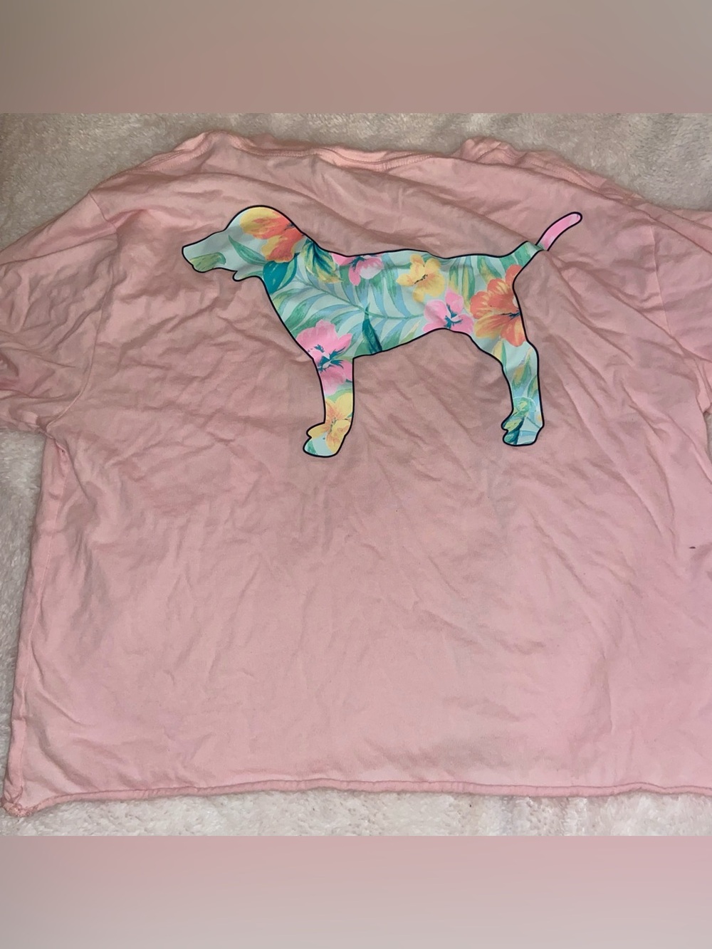 PINK Victoria's Secret Light Pink Tee with Tropical Floral Dog Graphic